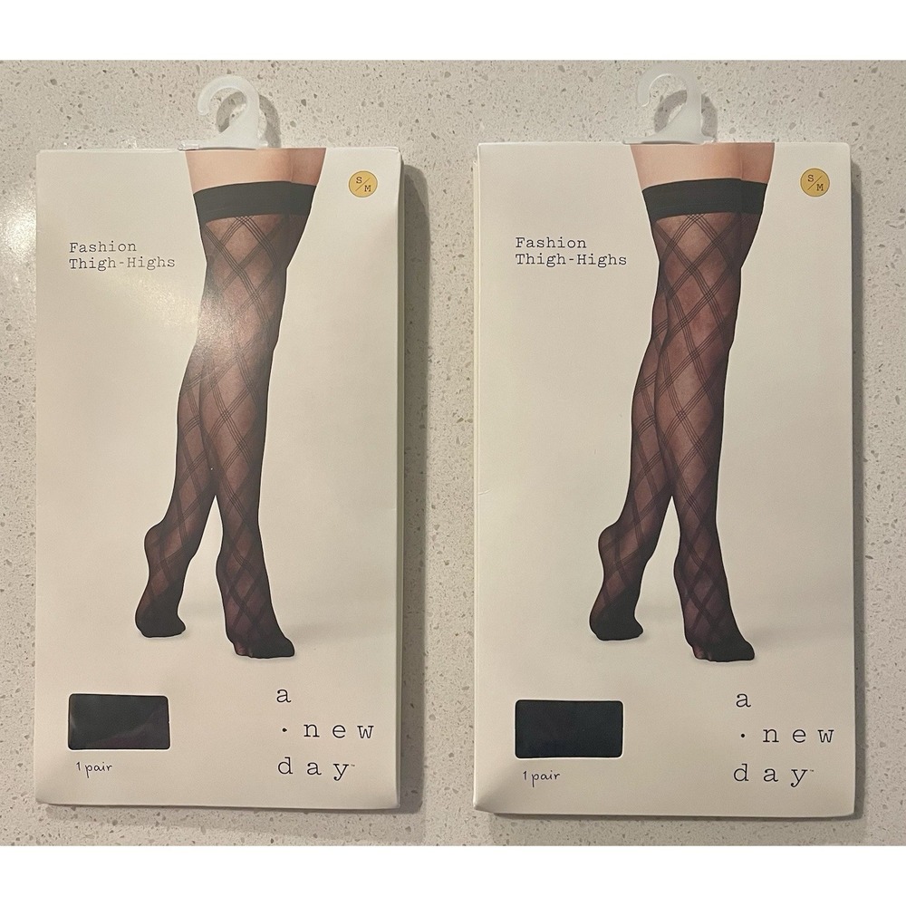 New 2 Pack Womens Triple Bias Plaid Thigh Highs  Size S/M Small Medium A New Day